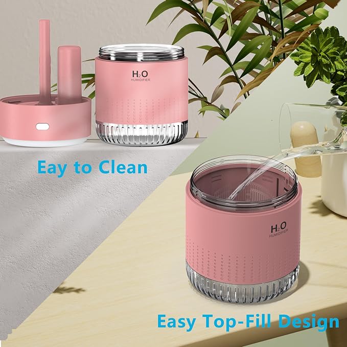 SZO Portable Mini Humidifier, 500ML USB Personal Cool Mist Humidifiers for Bedroom Office Travel Desk, Whisper Quiet 20dB with 2 Mist Modes & Auto Shut-Off, Small Desktop Humidifier(Pink) - Image 6