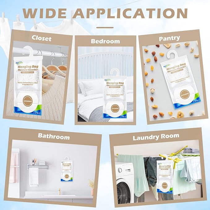 ZSZMFH 10 Pack Moisture Absorber Hanging Bags, Fragrance Free Humidity Packs, 15 OZ Dehumidifier Bags Effectively Trap Extra Moisture,Hanging Closet Dehumidifier Bags-425g/pack - Image 7