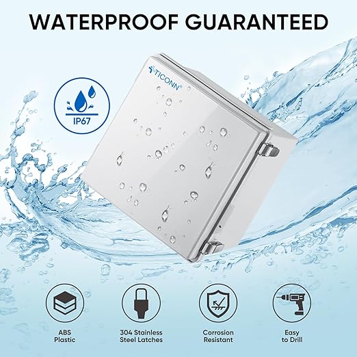 TICONN Outdoor Electrical Box Waterproof, Junction Box IP67 ABS Plastic Enclosure with Hinged Cover with Mounting Plate, Wall Brackets, Cable Glands (Off-White, 11.8"x11.8"x7.1") - Image 2