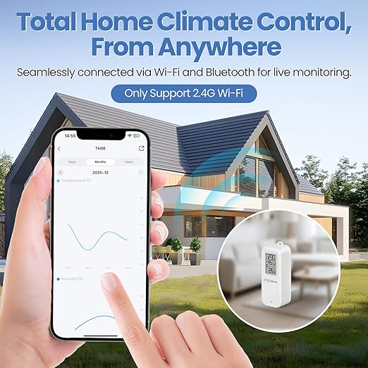 WiFi Refrigerator Thermometer Hygrometer with Alarm, Freezer Temperature with Probe, Wireless Digital Fridge Thermometer Humidity Sensor, Free Data Export for Home Kitchen Fridge Tub (with Battery) - Image 8