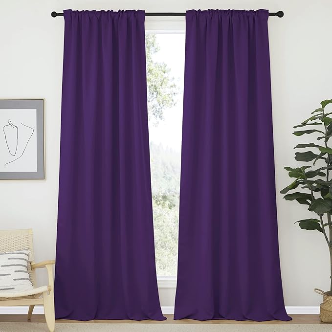 NICETOWN Bedroom Blackout Draperies - (Royal Purple Color) 52 Width X 108 Length, 2 Panels Set, Solid Blackout Curtain Panels - Image 2