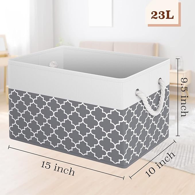 Storage Bin,Collapsible Storage Basket For Organizing,Large Storage Boxes With Rope Handles,Storage Containers,Clover Grey,4 Pack - Image 2