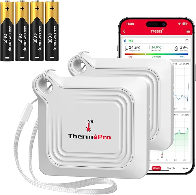 ThermoPro Bluetooth Hygrometer Thermometer for House, 260FT Temperature and Humidity Monitor, Remote App Control Humidity Temperature Sensor, 2-Year Data Storage Export for Greenhouse Room, 2 Pack by ThermoPro