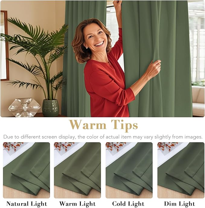 H.VERSAILTEX Blackout Curtains Thermal Insulated Window Treatment Panels Room Darkening Blackout Drapes for Living Room Back Tab/Rod Pocket Bedroom Draperies (2 Panels, Bronze Green, 52 x 72 Inch) - Image 6