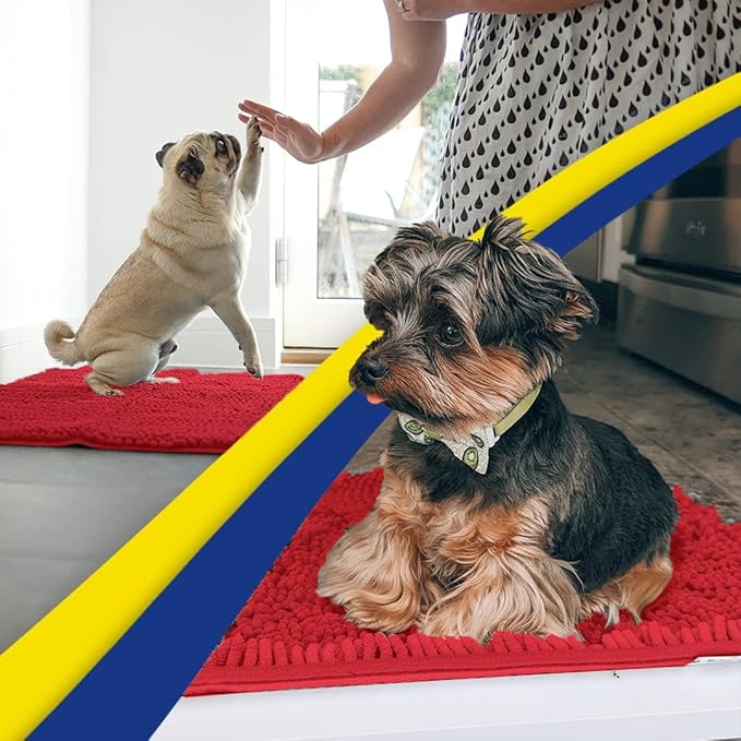 Muddy Mat® Pack of 3 Highly Absorbent Microfiber Dog Door Mat and Pet Rug, Non Slip Thick Washable Area Mat Soft Chenille for Kitchen Bathroom Bedroom and Outdoor - Red Small, Medium & Large - Image 6