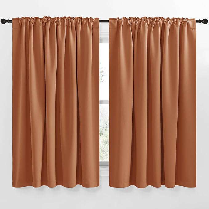 NICETOWN Blackout Curtain Panels Window Draperies - (Burnt Orange Color) 62x63 inch, 2 Pieces, Insulating Room Darkening Blackout Drapes for Doorway Shower Bathroom Laundry Room Bifold Door - Image 2