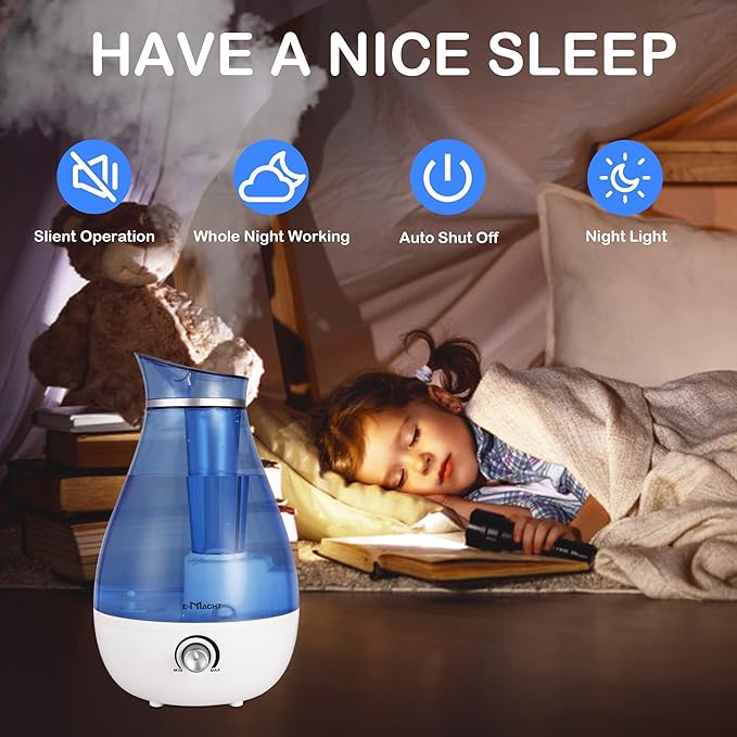 Cool Mist Humidifier - 2.5L Cool Mist Humidifiers for Bedroom Whisper Quiet, Ultrasonic Humidifiers for Baby & Nursery, Air Humidifier for Home Whole House, Easy to Clean, Plant Humidifier with 360° nozzle, Auto Shut-off - Image 4