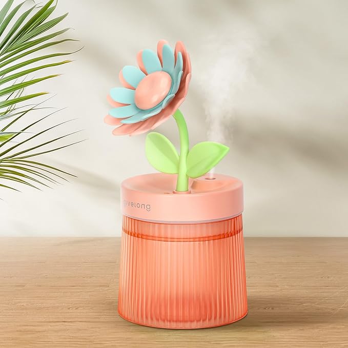 Cute Flower Mini Humidifier, 260ml Sunflower Portable Small Humidifier, Desktop Humidifiers Cool Mist Humidification for Home, Bedroom, Baby Nursery, Office & Indoor Plants, USB Powered (Pink) by Cerrota