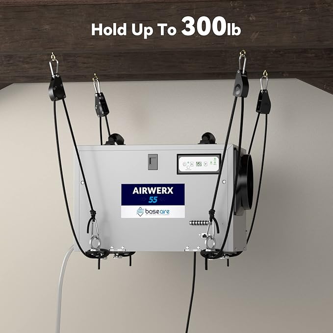 BaseAire Dehumidifier Hanging Kit for Crawl Space & Basement Dehumidifiers Airwerx 35P/55/ 65X/ 90/ 90X/ 100X/ 120X, Easy Way to Raise and Lower Dehumidifier, Helps Reduce Noise and Vibration of the - Image 3