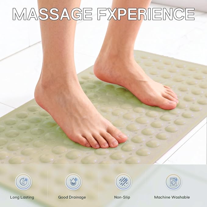 Anti-Slip Bathtub Shower mat, 27.5×14.5（Approximately 70×37cm） inch Soft Oversized Machine Washable Non-Slip Bathtub mat with Drainage Holes, Bathroom Floor Suction Cup.（1-Opaque Khaki） - Image 4