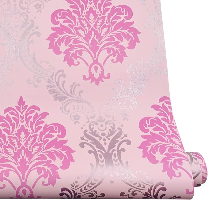 Yifely Vintage Pink Damask Self-Adhesive Shelf Drawer Liner Moisture Proof PVC Mat 45x300cm - Image 3