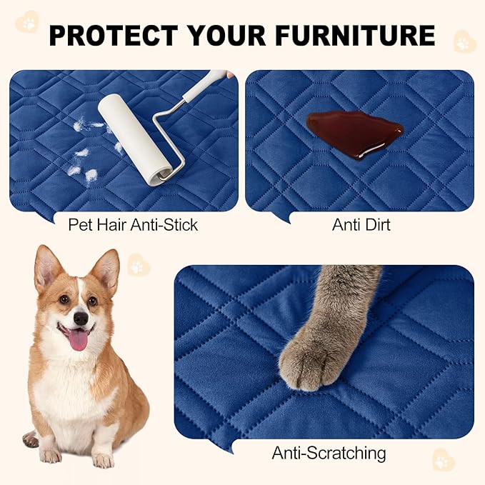 Smiry Reversible Waterproof Couch Covers for Sofa, Washable Dogs Pet Couch Covers for 3 Cushion Sofa Pet Friendly, Water Resistant Furniture Protector Slipcover, Geometric (30"x70", Navy/Blue) - Image 4