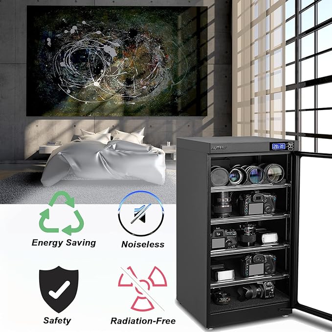 AUTENS 100L Dehumidifying Dry Cabinet Box, Digital Control Noiseless and Energy Saving, 5 Layers for DSLR SLR Camera Lens and Electronic Equipment Storage,Temperature Humidity LED Dual Screen - Image 4
