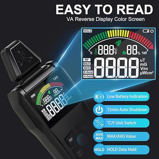 EMF Meter Radiation Detector,5-in-1 EMF Detector,Magnetic Field & Radio Frequency Detector for EF MF RF Temperature Humidity,EMF Reader for Home,Office EMF Inspections and Ghost Hunting - Image 4