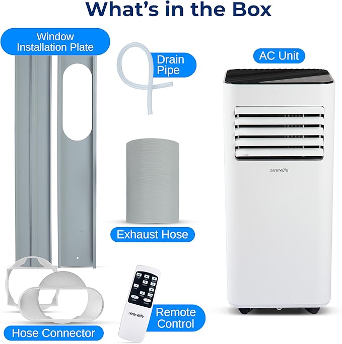 SereneLife Portable Conditioner, 8000 BTU 3-in-1 Compact Standing Air Conditioner for Rooms Up to 300 Sq. Ft., Energy Efficient Floor AC Unit with Remote Control, Universal Casters, Window Mount Kit - Image 7