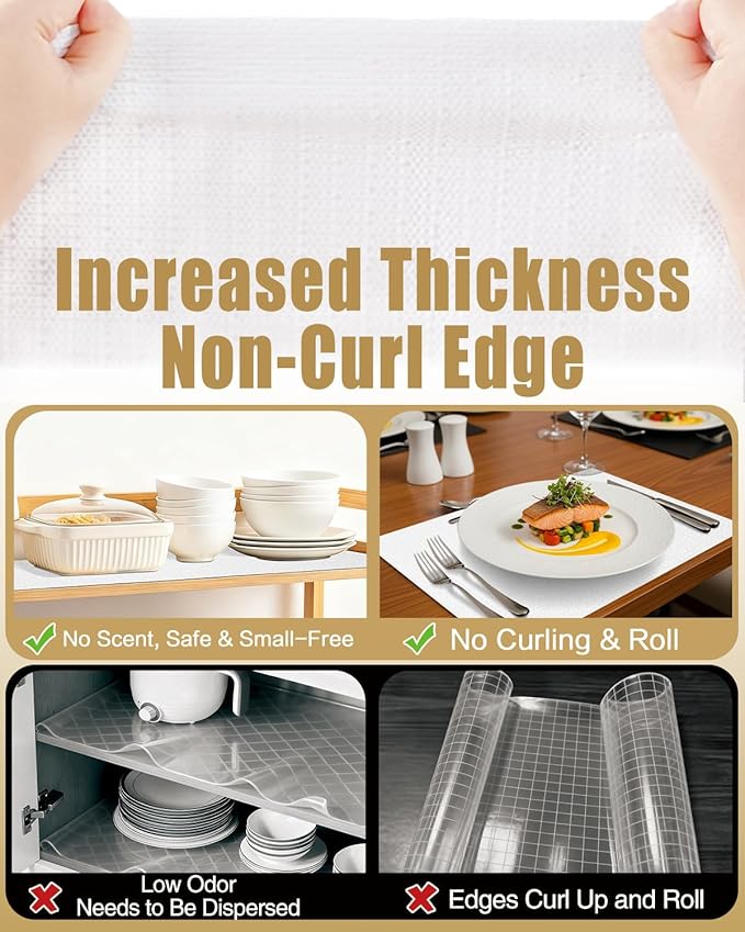 Shelf Liners for Kitchen Cabinets Non-Adhesive, Non-Slip Thickened Shelf Paper Waterproof Washable for Drawer Dresser Pantry Shelve Bathroom Protector Liner - Image 4