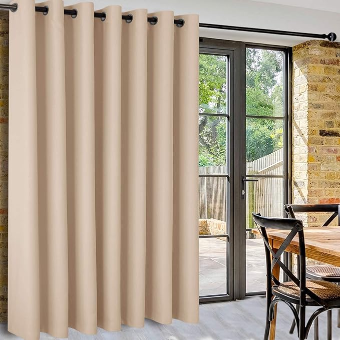 DWCN Total Privacy Room Divider Blackout Curtain - Thermal Curtains for Patio Door, Living Room, Bedroom Partition and Shared Office Space, 1 Grommet Curtain Panel, 10ft Wide x 7ft Tall,Beige by DWCN