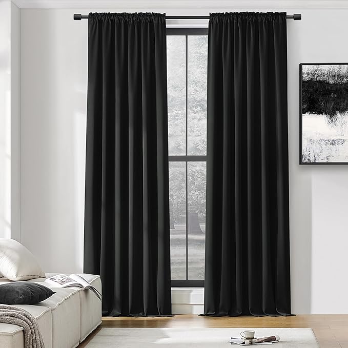 DONREN 99% Blackout Thermal Insulating Window Curtain Panels for Bedroom with Rod Pocket (Black,42 x 96 Inches,2 Panels) by DONREN