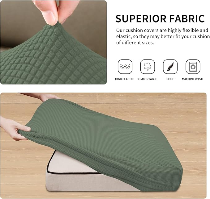 Easy-Going Stretch 3 Pieces Couch Cushion Covers for Sectional Sofa Left/Right L Shape Chaise Lounge Sofa Seat slipcover Anti-Slip Sofa Cover Soft (2 Seater + 1 Chaise, Greyish Green) - Image 4