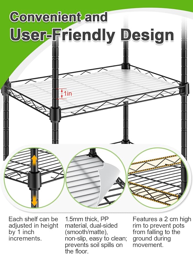 Abimars 5-Tier Mini Greenhouse with Caster Wheels, Each Shelf Height Adjustable Metal Plant Shelf with PVC Cover for Seed Starting Trays, Seedling Pots, Plant Pots, 11x16x57inch - Image 3