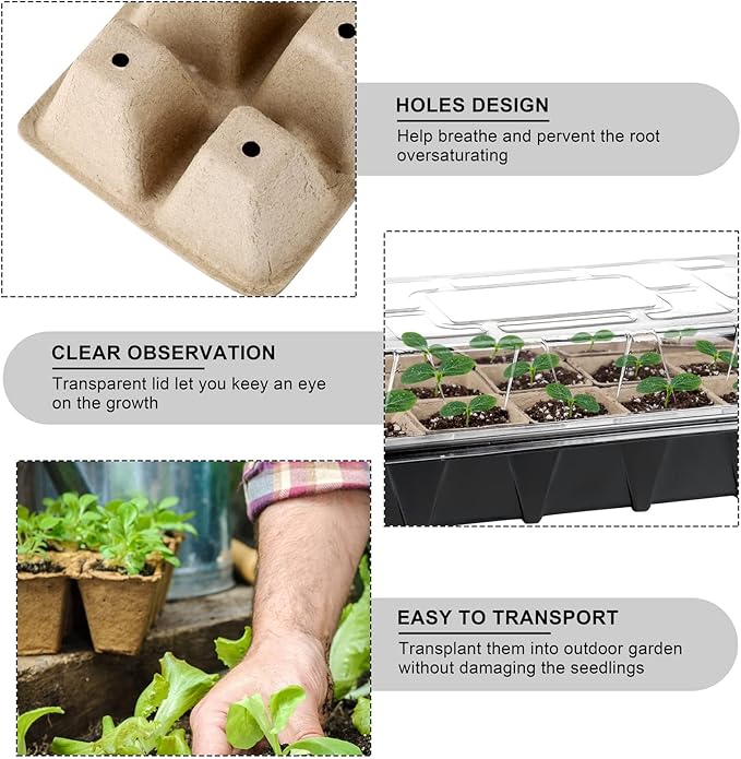 Aodaer 193 Pack Seed Starter Kit Including Seed Starter Tray Peat Pots for Seedlings with Plant Labels, Tool, Plastic Growing Trays Germination Tray Paper Seedling Cups for Indoor Outdoor Garden - Image 3
