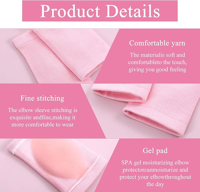 2 Pairs Elbow Moisturizing Sleeve for Women, Soft Gel Cover Elbow Protector Sleeves Elastic Gel Pads for Moisturizing Dry Cracked Skin Care - Image 4