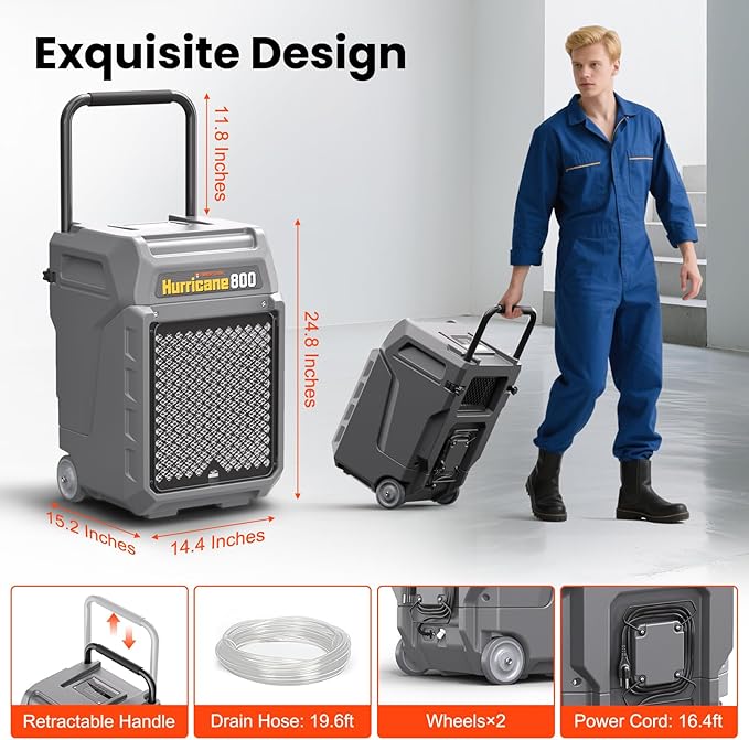Abestorm 170 Pints Commercial Dehumidifiers with Pump & Drain Hose, Portable Industrial Dehumidifier for Water Damage Restoration, Basements, Warehouses - Covers Up to 2,100 Sq.Ft - 5-Year Warranty - Image 7