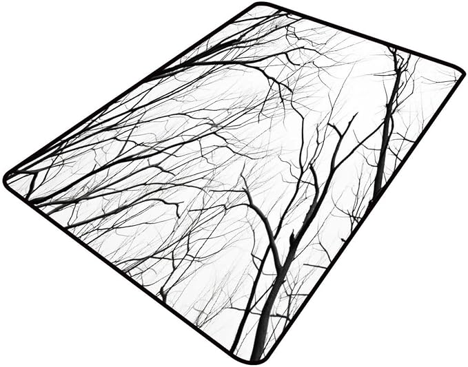 Broadloom Black Branches Printing Patterns Anti-Slip Backing Area Rugs Stain Resistant Washable Accent Rugs Non Shedding Floor Carpet for Living Room Bedroom, 48 x 72 Inch by Snarena