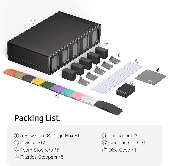Trading Card Storage Box 5-Row 3900+ Capacity,TCG MTG Card Case with Magnetic Lid & Commander Display,Top Loader Storage for Sports Cards,Includes Dividers Dice Box - Image 3