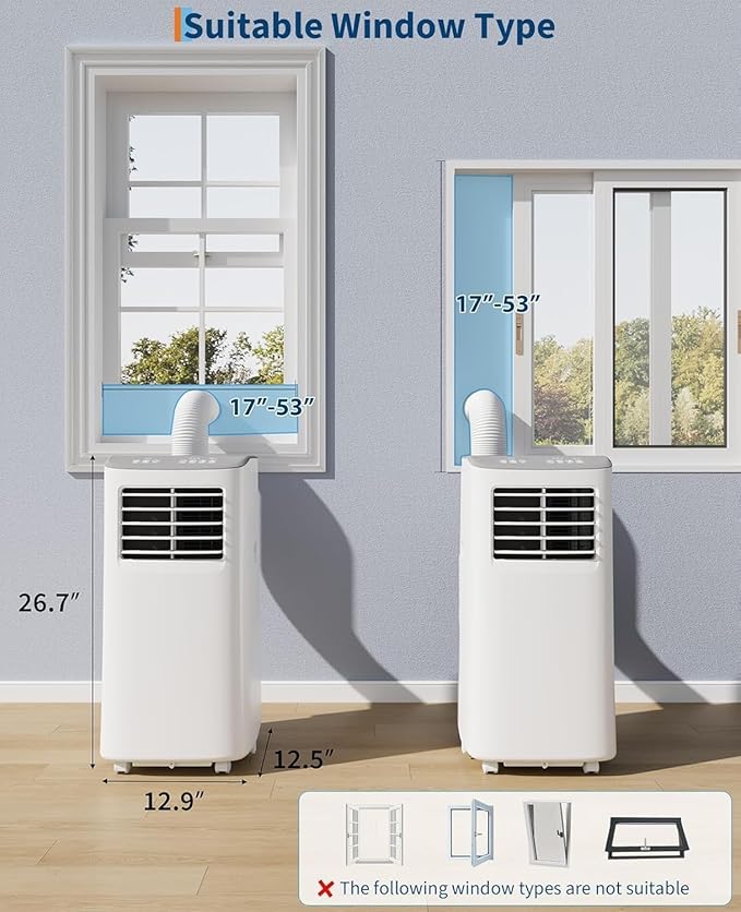 8000 BTU Portable Air Conditioner - Cools Rooms Up to 350 Sq.Ft, 3 in-1 AC with Dehumidifier & Fan for Bedroom, Large Room | Includes Window Vent Kit - Image 6
