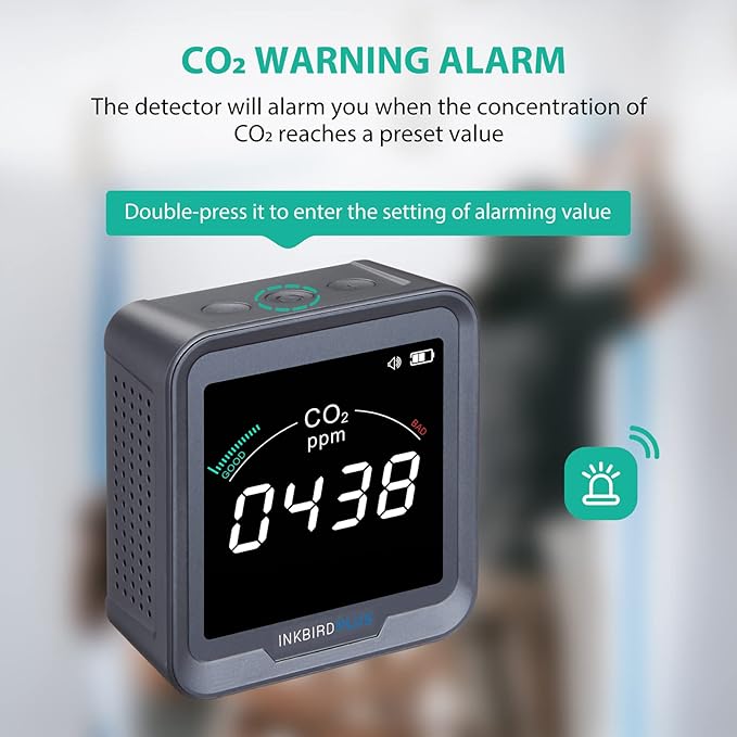INKBIRDPLUS Indoor CO2 Detector, Air Quality Monitor, Tester for Carbon Dioxide, Temperature and Relative Humidity, Indoor CO2 Monitor with Alarm, for Grow Tents, Wine Cellars, Homes, Cars(PTH-9C) - Image 4