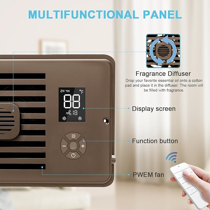 Register Booster Fan for 4" x 12" Vents Only, 10 Speeds to Control Cool and Warm Airflow, Air Conditioning Vents with LED Screen Remote & Thermostat Control, for Room Walls & Floors (Brown) - Image 3