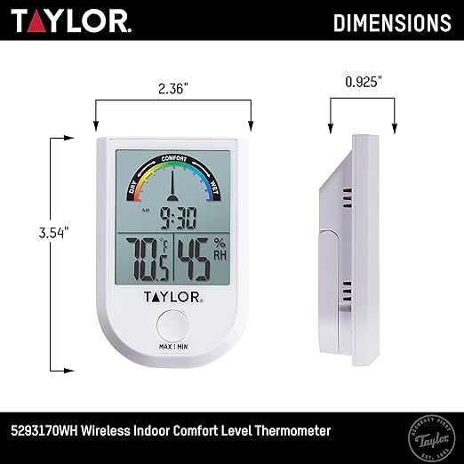 Taylor Digital Wireless Indoor Comfort Level Thermometer and Hygrometer, Easy-to-Read Display for Home, Office, Greenhouse, Nursery, and Indoor Areas, White - Image 4