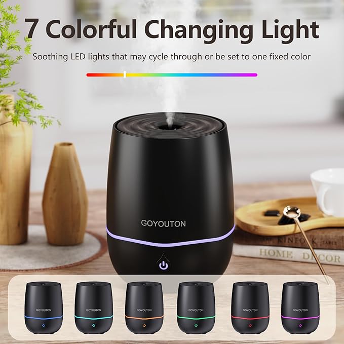 Essential Oil Diffuser, 200ML Diffusers for Home Scent Aromatherapy Diffuser Air Desk Humidifier Aroma Diffuser for Bedroom Room Office with 7 Color LED Lights Quiet Waterless Auto Shuts-off (Black) - Image 4