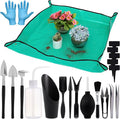 20pcs Small Gardening Tools Gifts for Women Beginners - Garden Hand Tools Set for Indoor Succulent Bonsai Plants Transplanting, Included 39.4" Plant Repotting Mat/Miniature Shovel/Labels, Green by ANPHSIN