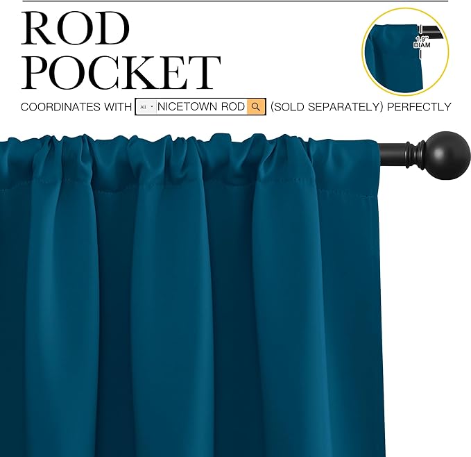 NICETOWN 2 Panels Blackout Curtains, Rod Pocket Thermal Insulated Drapess for Bedroom, Privacy Protection Easy-Care Heavy Duty Curtains for Living Room/Dining Room, W70 x L95 inches, Moroccan Blue - Image 2