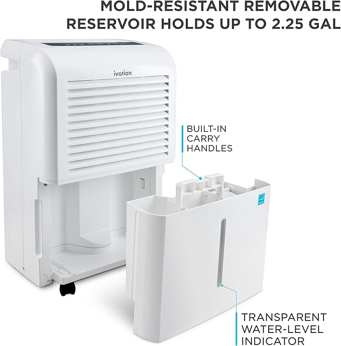 Ivation 4,500 Sq Ft Smart Wi-Fi Energy Star Dehumidifier with App, Continuous Drain Hose Connector, Programmable Humidity, 2.25 Gal Reservoir for Medium and Large Rooms (4,500 Sq Ft) - Image 3
