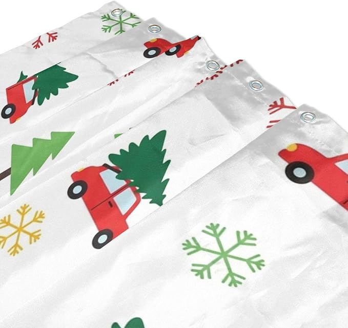 Tree Car Christmas White Shower Curtain Liner 72×72 inch for Bathroom Curtain Anti Mold Shower Curtain with Hooks Shower Accessories - Image 3
