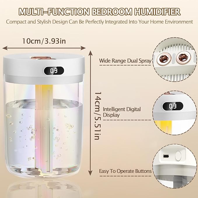 Humidifiers for Bedroom,Cool Mist Humidifiers Room Humidifier Colorful Breathing Light Silent Humidifier USB personal desktop humidifier, for baby bedroom travel office home - Image 7