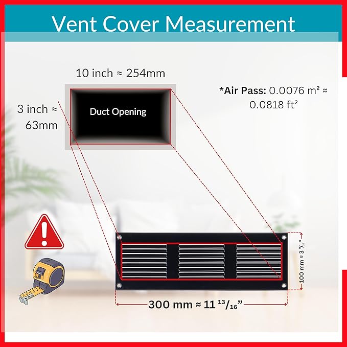 10x2 Vent Cover (Duct Opening) - Black HVAC Return Air Grille for Wall and Ceiling - Metal AC Vent Cover with Mesh - Rectangular Ventilation Register - External Dimensions: 11.81" W x 3.94" H - Image 6