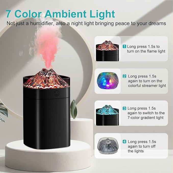 Portable Mini Humidifier, 400ml Small Humidifier with 2 Modes Large Spray, USB Personal Desktop Humidifiers for Home Bedroom Car Office Travel Yoga with 7 Color LED Light, Auto-Off, Bass Work(Black) - Image 4
