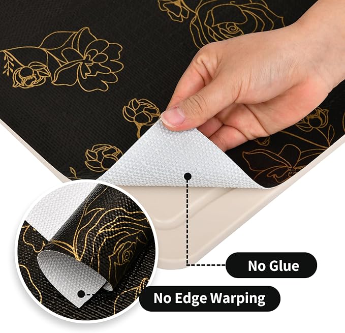 Shelf Liners for Kitchen Cabinets 17.5in x 20FT Non Adhesive Drawer Liner Black Floral Thickened Shelf Liner Paper Strong Non-Slip Easy to Clean for Tool Box Refrigerator with Knife and Tape Measure - Image 5