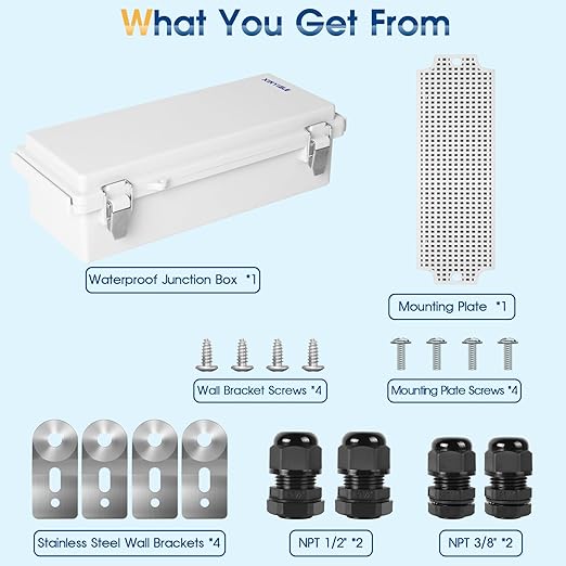 Waterproof Outdoor Project ABS Plastic Junction Box IP67 Weatherproof Dustproof Enclosure with Hinged Cover, Mounting Plate,Wall Brackets for Power Project (10.2"x4.3"x3.0") - Image 7