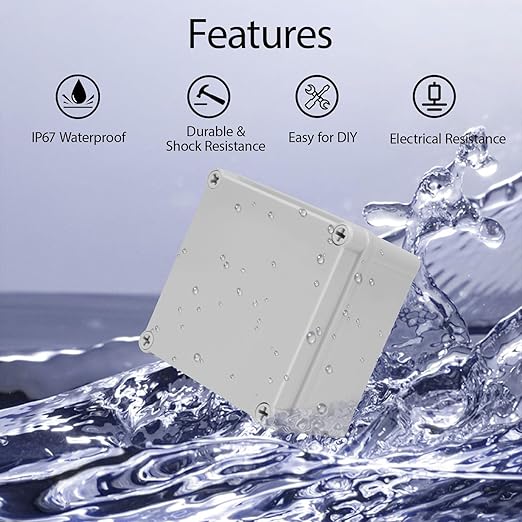 Junction Box，4.9"x 4.9"x 3" Outdoor Electrical Box with Mounting Plate, IP67 Dustproof Waterproof ABS Plastic Project Box, DIY Electrical Enclosure Gray (125x 125x 75 mm) - Image 5