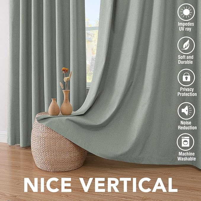 H.VERSAILTEX 100% Blackout Curtains for Bedroom Thermal Insulated Linen Textured Curtains Heat and Full Light Blocking Drapes Living Room Curtains 2 Panel Sets, Green Bay, 52x45 Inch - Image 7