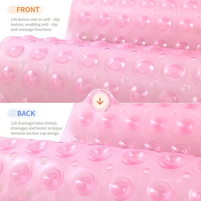 Anti-Slip Bathtub Shower mat, 27.5×14.5（Approximately 70×37cm） inch Soft Oversized Machine Washable Non-Slip Bathtub mat with Drainage Holes, Bathroom Floor Suction Cup.（1-Clear Pink） - Image 2