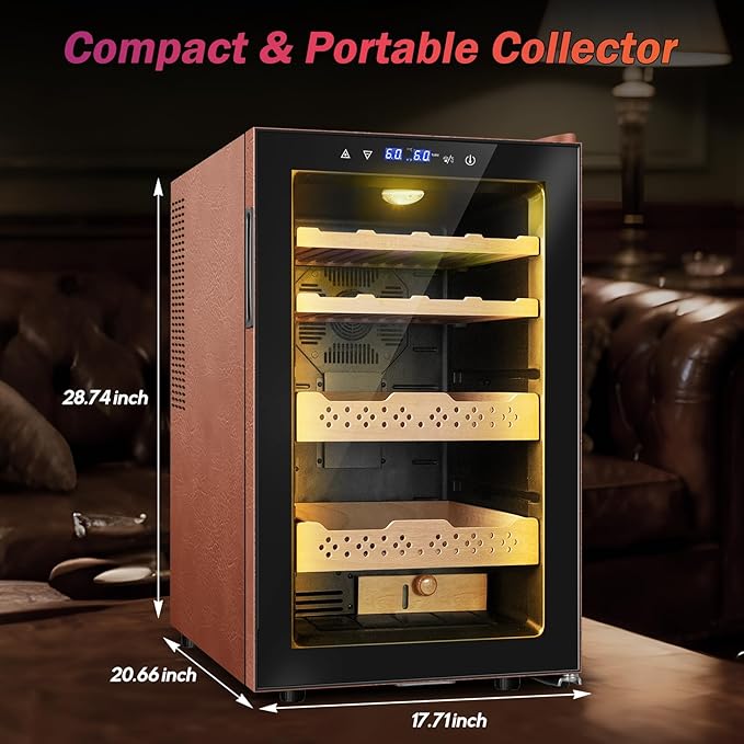 Electric Humidor with Leather-70L Cooling & Heating Humidor, Smart Touch Control Humidity & Temp, Humidors wtih Spanish Cedar Wood Tray and Drawer, Digital Display, Safety Lock, Desktop Gift for Men - Image 7