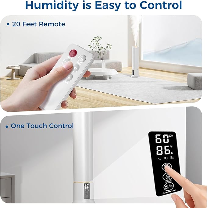 Humidifier Large Room,2.4Gal Cool Mist Humidifiers for Bedroom 9L High Capacity 24dB Quiet Air Humificador fit Removable Water Tank 360° Adjustable, Top Fill & Easy Clean with Remote Control （White） - Image 5