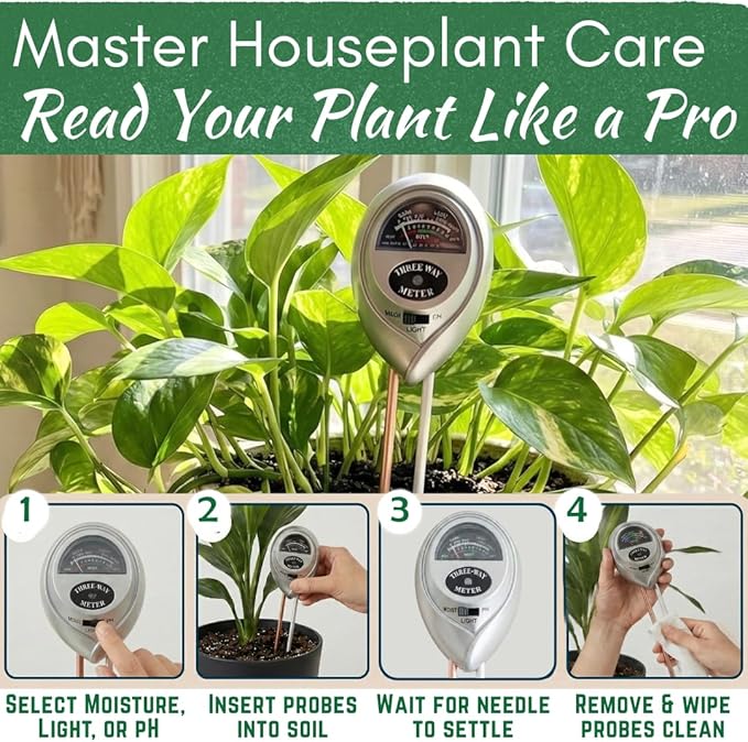 Houseplant Health Meter – 3-in-1 Tool to Prevent Overwatering, Root Rot & Leaf Burn | Test Soil Moisture, Sunlight & pH | Simple, Easy, Battery-Free | Suitable for Indoor, Outdoor & Potted Plants - Image 3