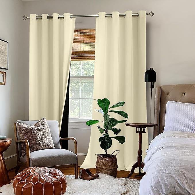 BGment Thermal Insulated 100% Blackout Curtains 96 Inch Length 2 Panels, Total Light Blocking Curtains for Bedroom, Grommet Window Drapes with Thick Black Liner, 55 Inch Wide Each Panel, Cream - Image 2